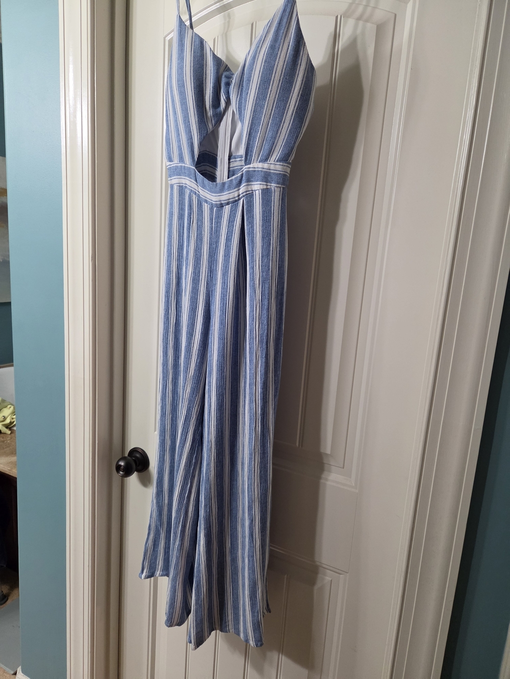 Striped Blue Cutout Jumpsuit